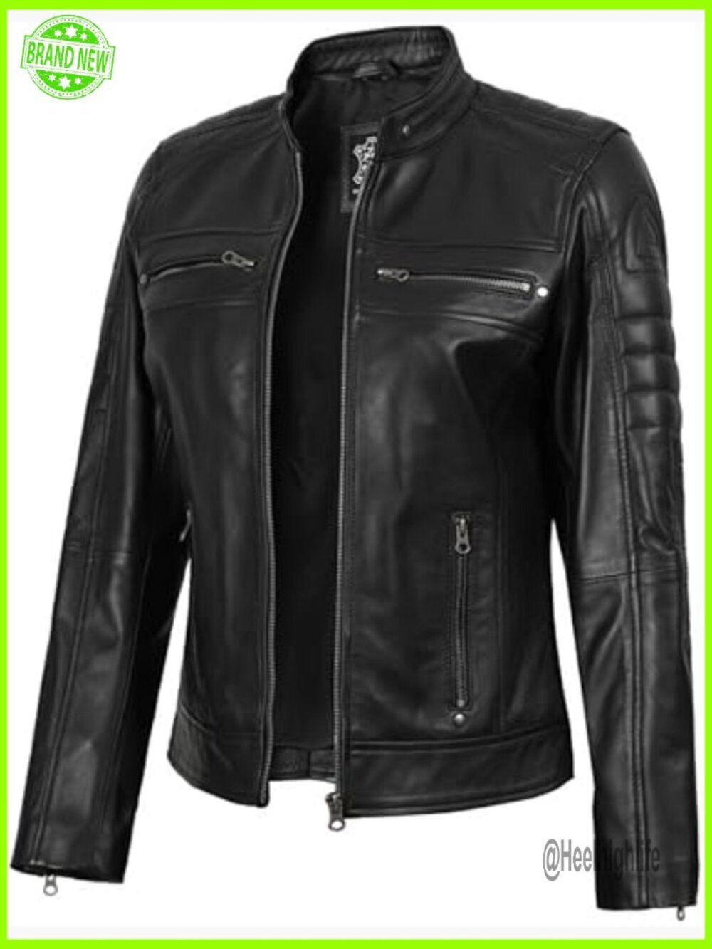 Premium Lambskin Leather Jacket Cafe Racer Style Band Collar